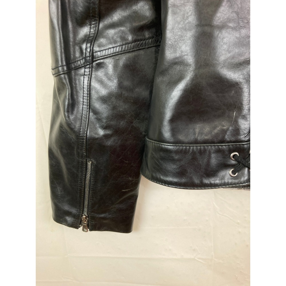 Express Biker Moto Jacket Women L Black Genuine Leather Belted Asymmetrical Y2K - Picture 8 of 8